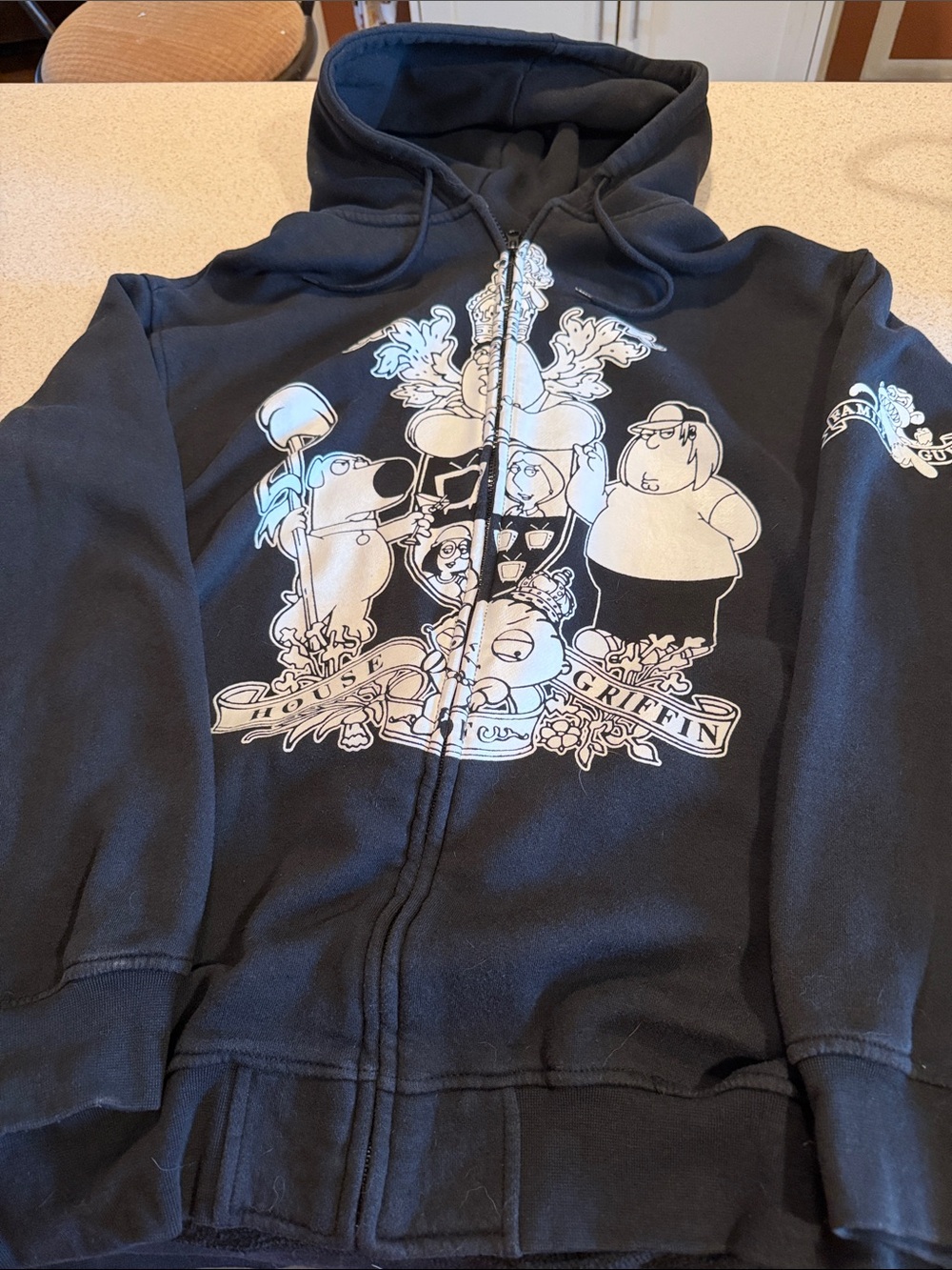 Adult  Black Graphic Zip-Up Hoodie - Family Guy Design